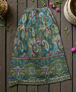 Vintage Alex Colman Skirt Boho Paisley Maxi Long Blue green magenta